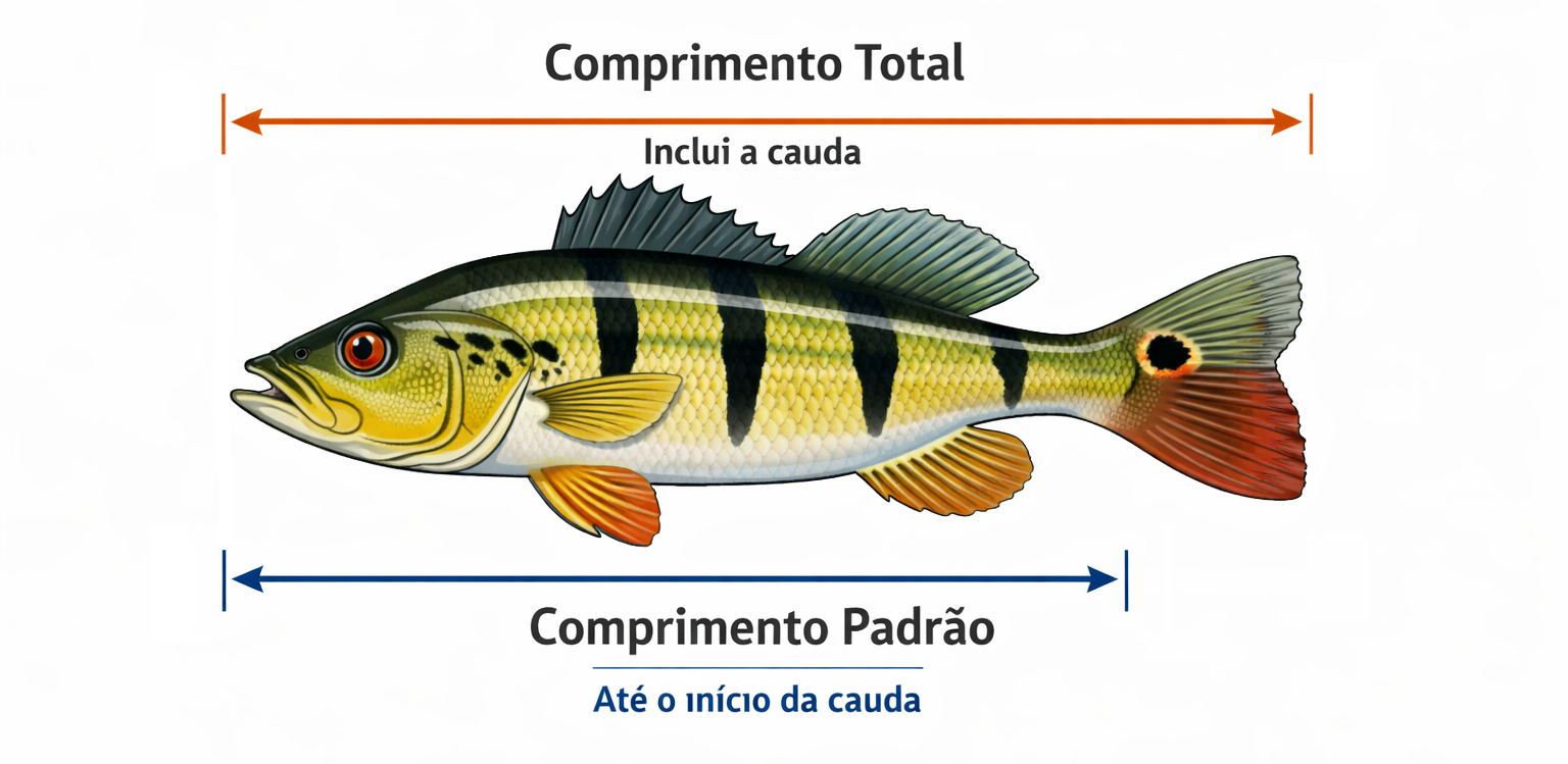 Estimativa do comprimento padrão (CP) e comprimento total (CT) em cm.